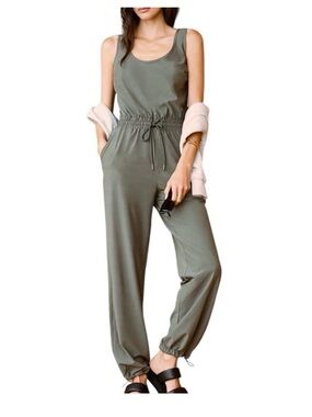 Sleeveless Olive Green Drawstring Jumpsuit- traveler